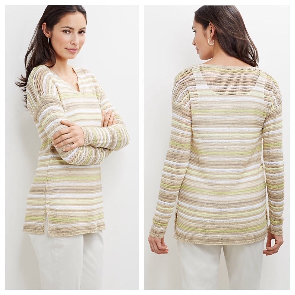 J‎ Jill L Striped Linen Knit Pullover Top Sweater